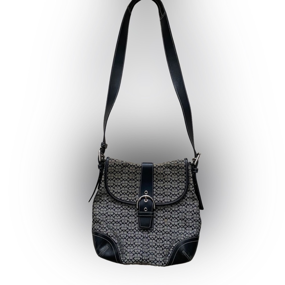Coach Signature Logo Jaquard Black Canvas Leather Crossbody Bag
